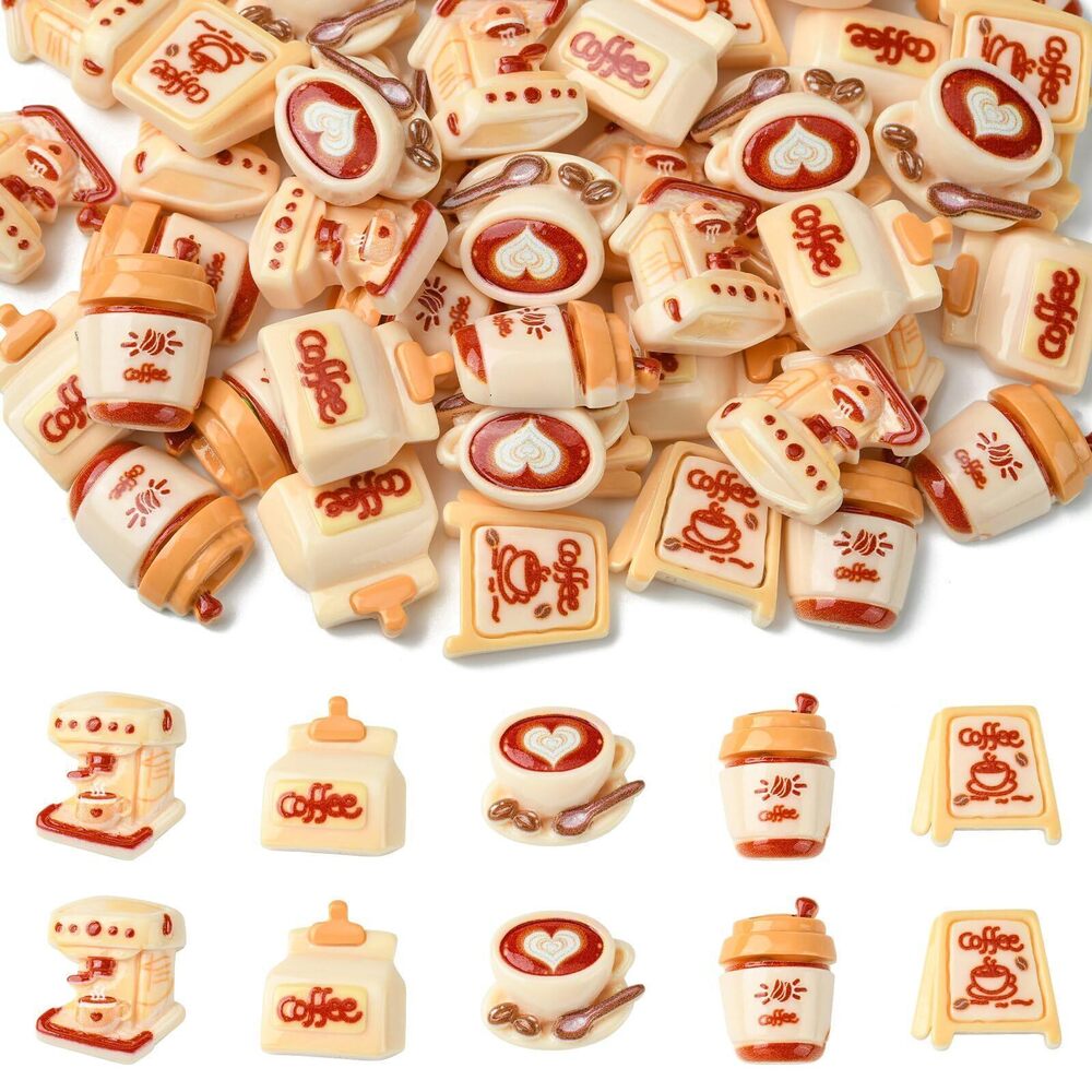 5809 50 pcs 5 Styles Coffee Theme Resin Cabochons Opaque Coffee Maker